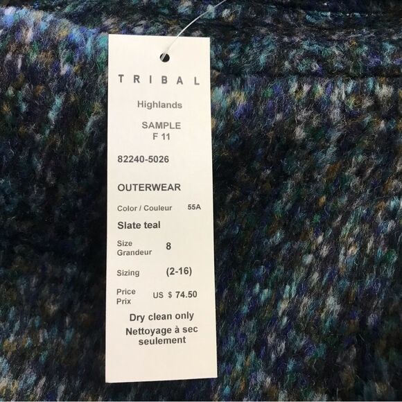 Tribal Women's S Highlands Wool Blend Pea Coat Slate Teal Bouclee Tweed New - Picture 5 of 10